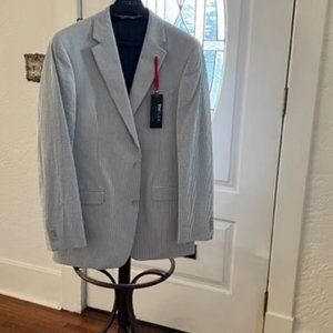 Men's Blue and White Seersucker Jacket